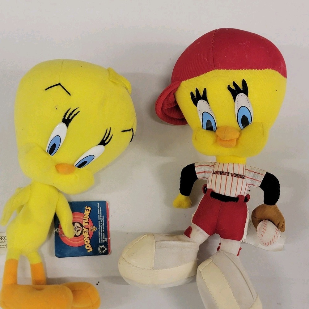 Vtg Warner Bros Looney Tunes TWEETY BIRD Plush‎ Baseball Player 1998 And 2002